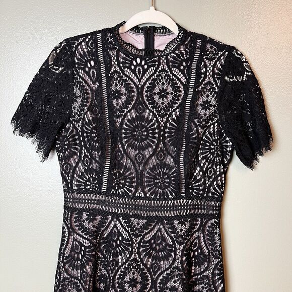 Steve Madden BB Dakota On The List Black Lace Scalloped Dress Sz 6 Revolve - Picture 4 of 16